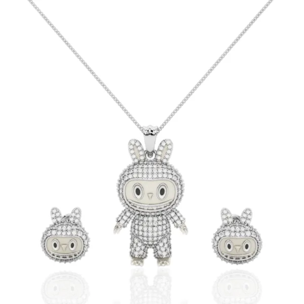 925 Silver Labubu Pendant & Earrings Set