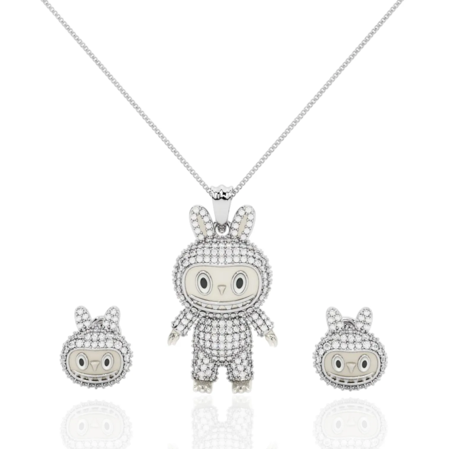 925 Silver Labubu Pendant & Earrings Set